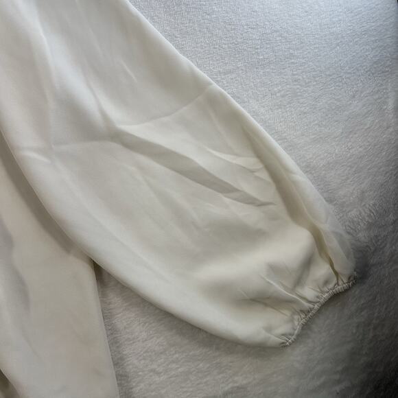 Ann Taylor XL Blouse Ruffle Neck Puff Sleeve Keyhole Back White Career Business - Picture 4 of 12